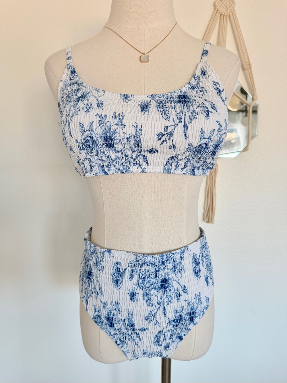 💙 Blue Floral Smocked Swimsuit Top Bottom Set